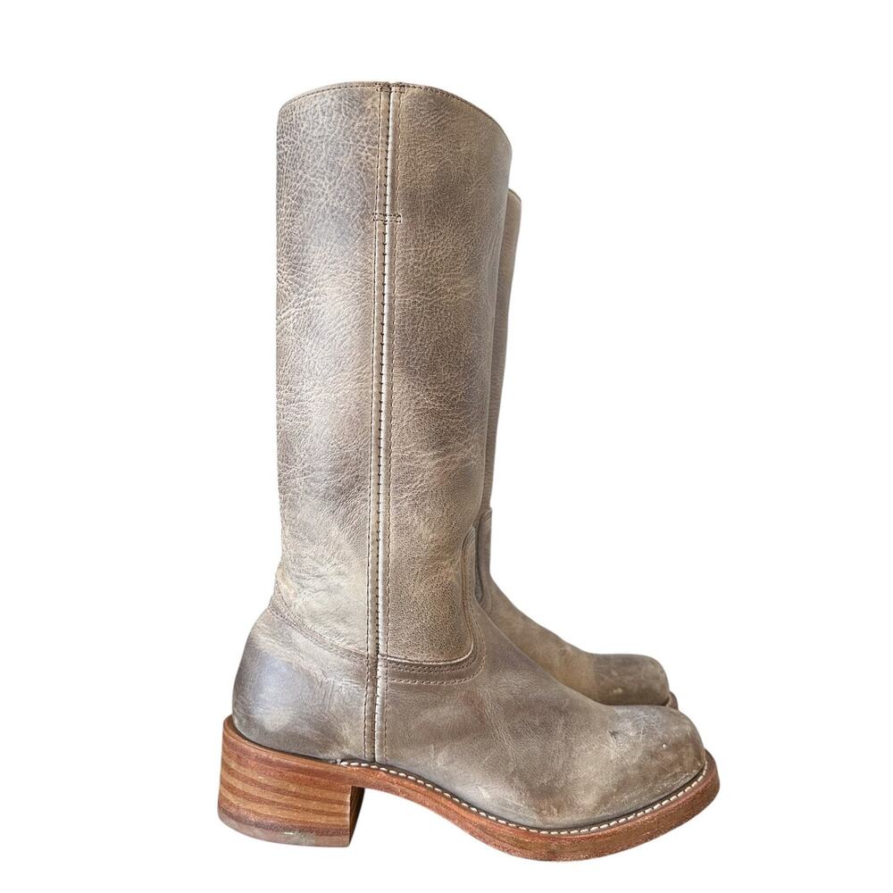 Frye Vintage Campus Green Leather  Mid Calf Square Toe Boots Size 8